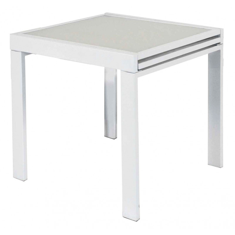 2288 Tavolo allungabile con base in metallo e piani in vetro bianco o grigio