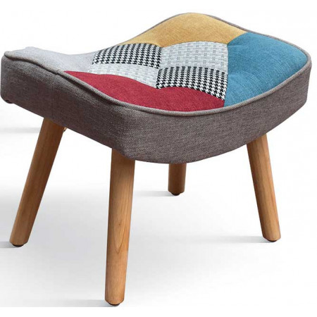 998  Patchwork fabric upholstered seat wooden armchair frame and footrest