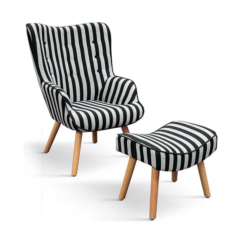 999  Fabric upholstered seat wooden armchair frame and footrest