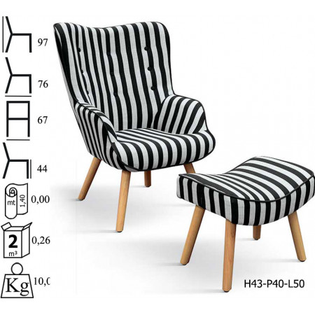999  Fabric upholstered seat wooden armchair frame and footrest