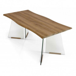 2290 Tempered glass trasparrent table base, durmast wood veenered top