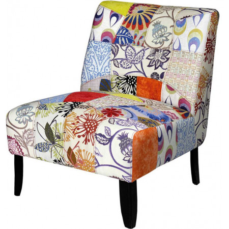 1005  Finished wooden armchair, patchwork fabric upholstered seat