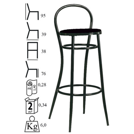 156  Sgabello in metallo nero, seduta tappezzata