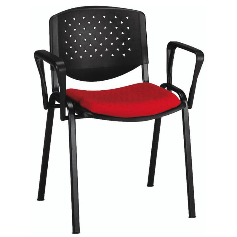 509F Black or chromed steel chair frame, plastic back, upholstered seat, fabric to choice