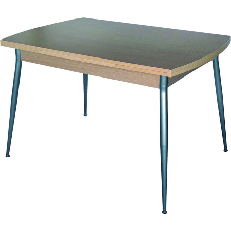 243  Tavolo allungabile con piano nobilitato naturale, gambe cromate