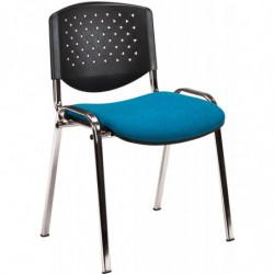 509F  Sedia con telaio nero o cromato, schienale plastica, sedile tappezzato, tessuti a scelta