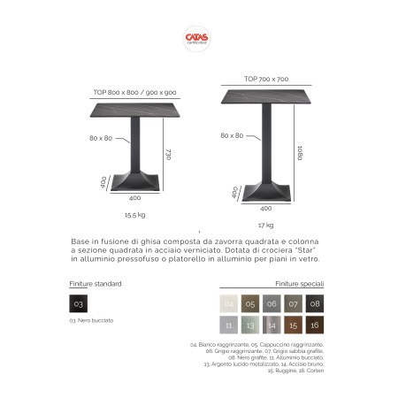 266/BT Base tavolo in ghisa nera, piano a scelta cliente