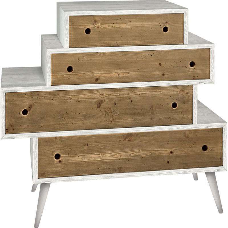 2171 Mobile cassettiera in abete spazzolato bianco, naturale, o bicolore
