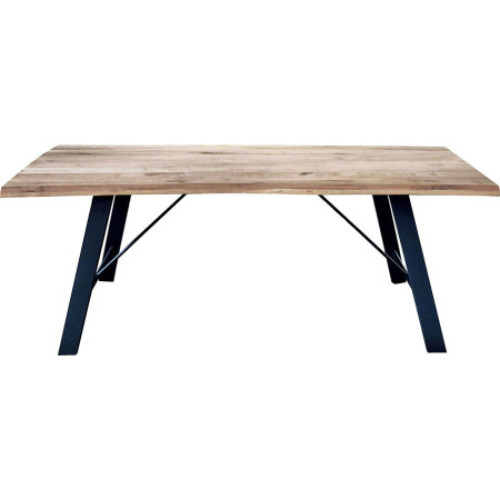 2203 Metal table base, solid lamellar durmast wood top