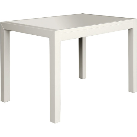 2220  Tavolo allungabile con piani a scorrimento interno in vetro bianco satinato