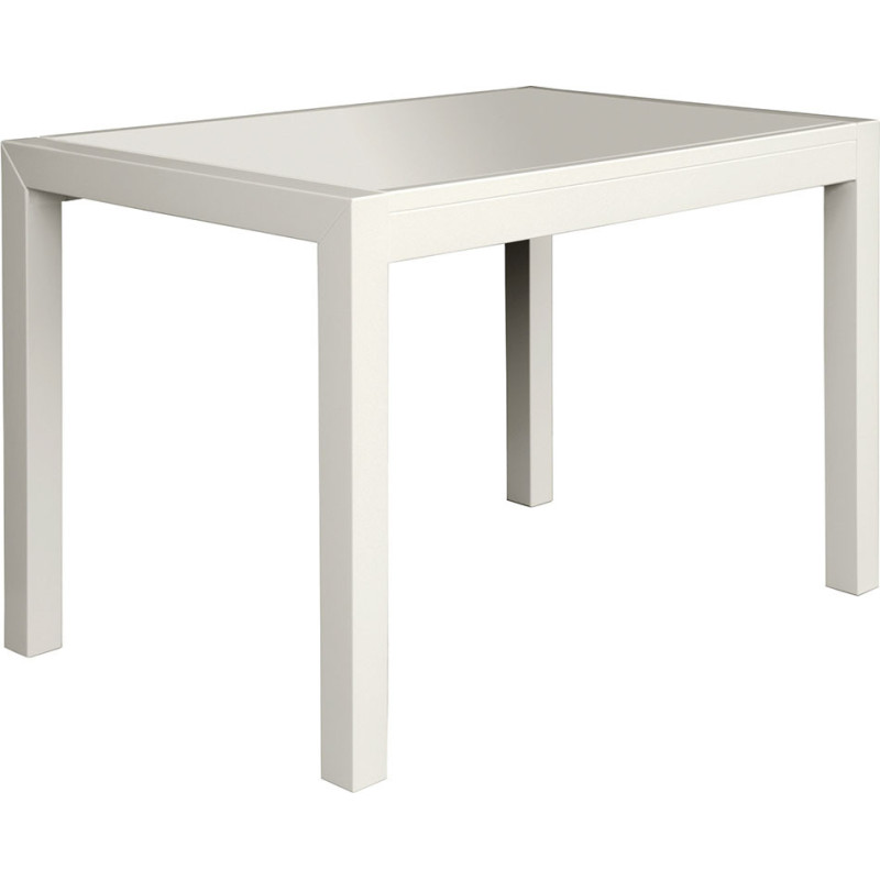 2220  Extending table, white beech table base, white satinized glass top