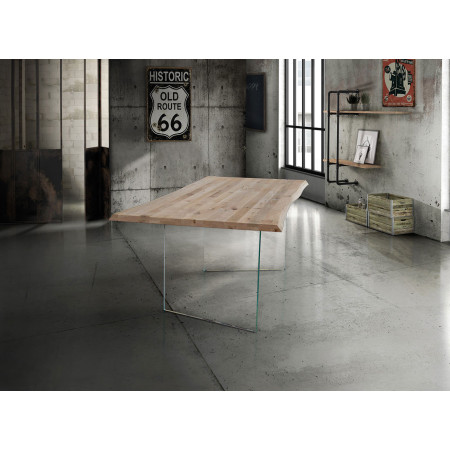 2258 Tavolo fisso con base in vetro temperato e piano in rovere massello