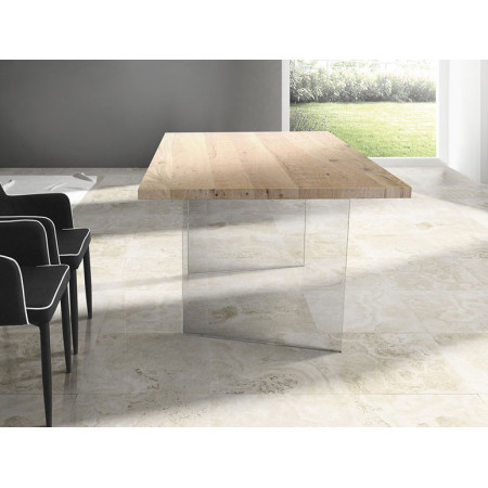 2259 Tavolo fisso con base in vetro temperato e piano in rovere