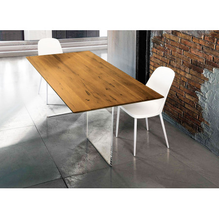 2260 Tavolo fisso con base in vetro temperato e piano in rovere massello