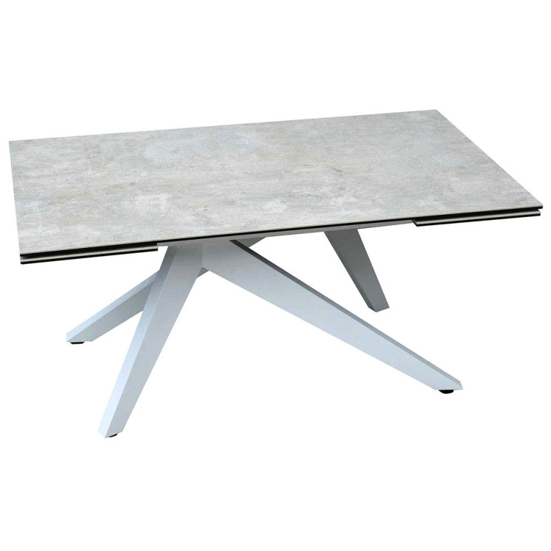 2265 White metal table base, glass/ceramic top cement grey finished