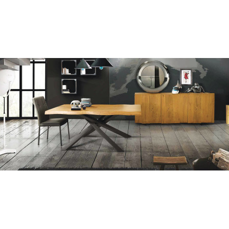 2275  Metal table base, solid durmast wood top wheat finished