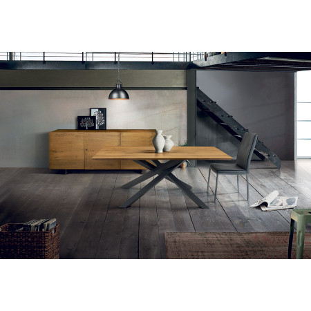 2276 Metal table base, solid durmast wood top wheat or cement grey finished
