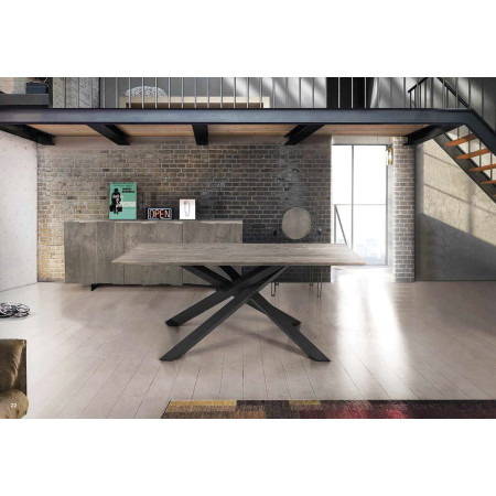 2276 Metal table base, solid durmast wood top wheat or cement grey finished