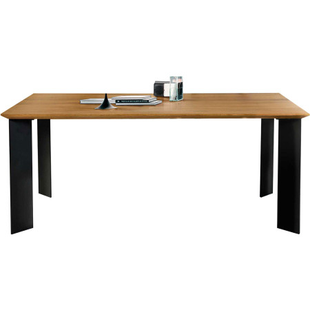 2278 Metal table base, solid durmast wood top wheat finished