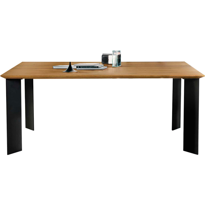 2278 Metal table base, solid durmast wood top wheat finished
