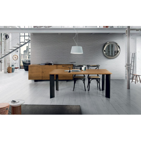 2278 Metal table base, solid durmast wood top wheat finished