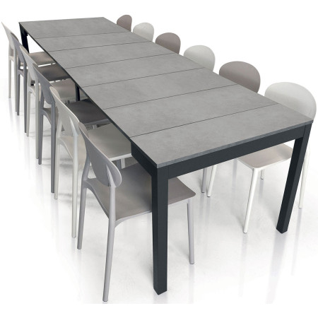 2284  Extending console-table with black metal base, cement grey top