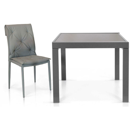 2288 Tavolo con base in metallo e piani a scorrimento in vetro bianco o grigio