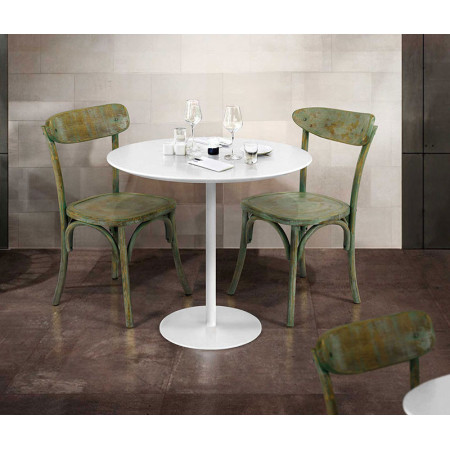 2299 Tavolino con base metallo e piano in MDF laccato bianco