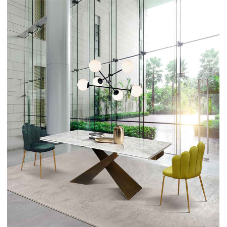 2306  Metal table base bronze finished, white ceramic top marble effect