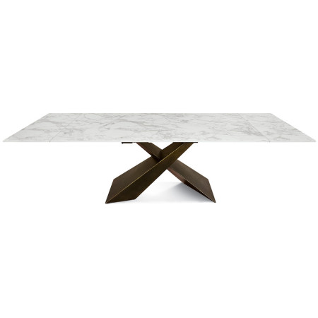2307  Tavolo allungabile con base in metallo, piano in ceramica effetto marmo bianco