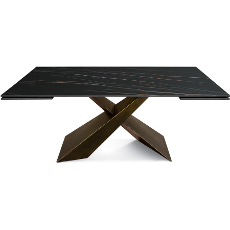 2309  Tavolo con base in metallo e piano in ceramica effetto marmo nero