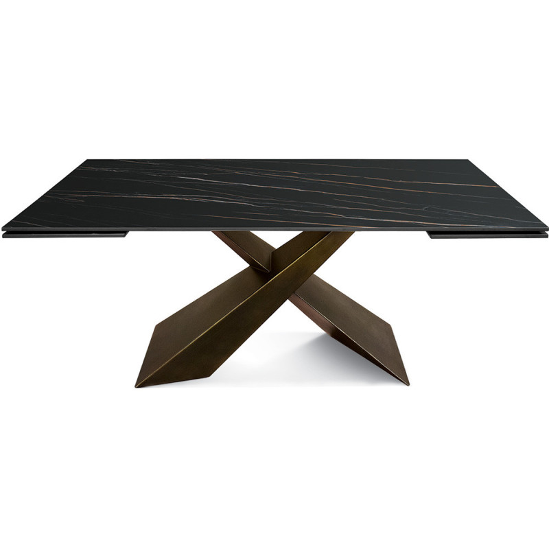 2309  Tavolo con base in metallo e piano in ceramica effetto marmo nero