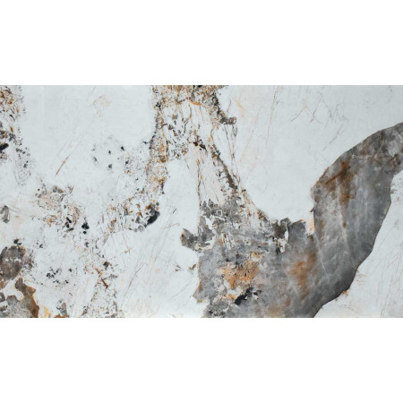 2311  Tavolo con base bianca in metallo, piano in ceramica lucida effetto marmo