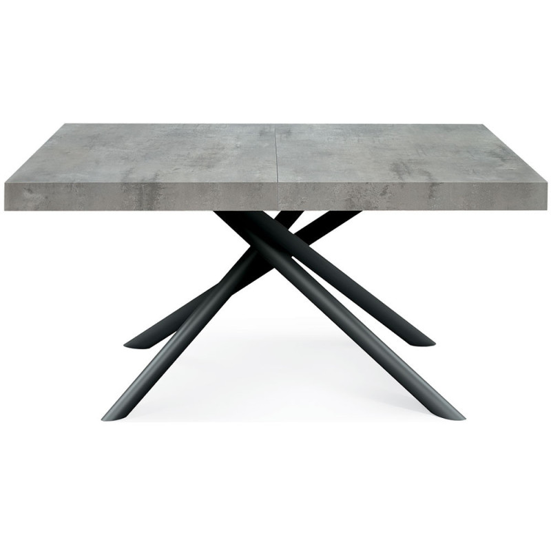 2327  Tavolo con base nera o bianca in metallo, piano allungabile grigio cemento