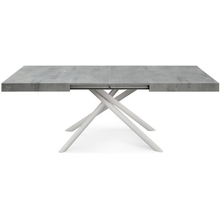 2327  Tavolo con base nera o bianca in metallo, piano allungabile grigio cemento