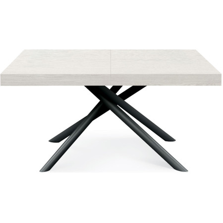 2328  Tavolo con base nera o bianca in metallo, piano allungabile frassino bianco
