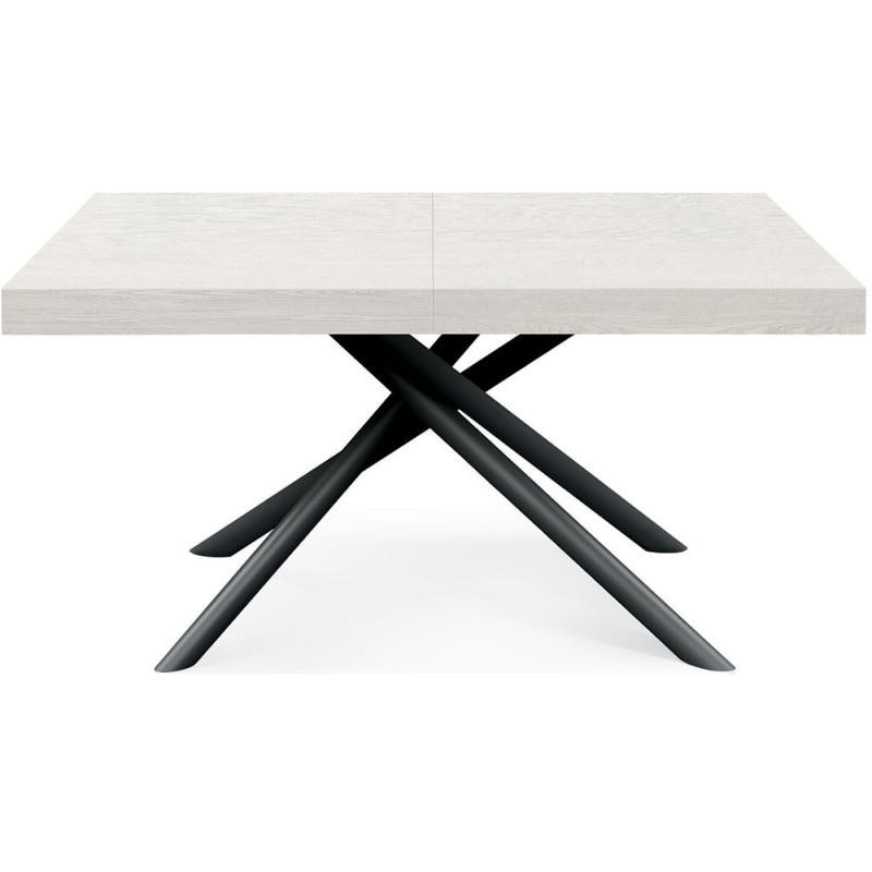 2328  Tavolo con base nera o bianca in metallo, piano allungabile frassino bianco