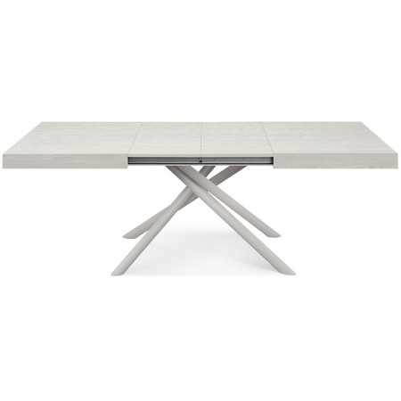 2328  Tavolo con base nera o bianca in metallo, piano allungabile frassino bianco
