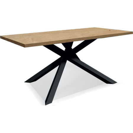 2337  Black metal table base, durmast wood melamine fixed top