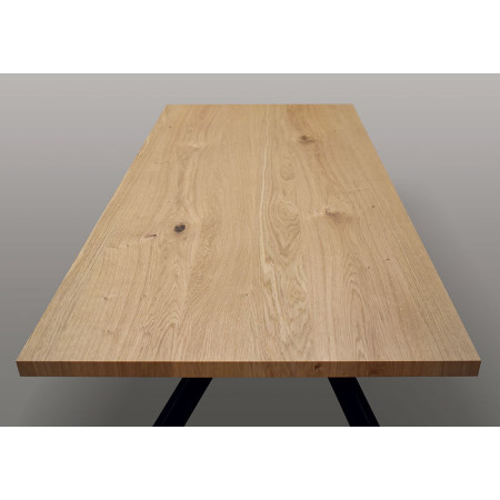 2337  Black metal table base, durmast wood melamine fixed top