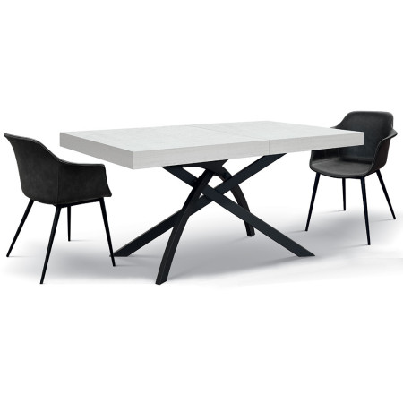 2341  Metal table base, oxidized steel, cement grey, or white ash wood extending top