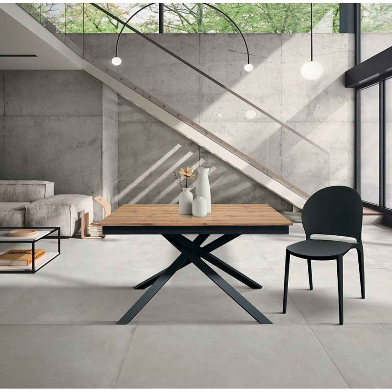 2344  White or black metal table base, durmast wood extending top