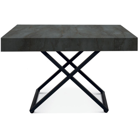 2350  Convertible metal coffee table base, durmast, oxidized steel, or cement extending top