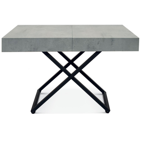 2350  Tavolino trasformabile con base in metallo, piano in rovere, acciaio ossidato, o grigio