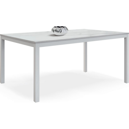 2351  Tavolo a libro o allungabile con base in metallo, piano bianco effetto marmo