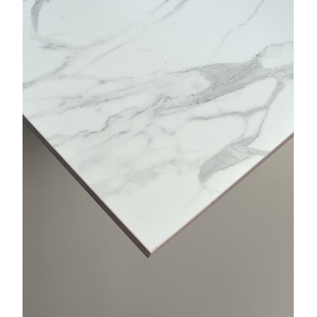 2351  Tavolo a libro o allungabile con base in metallo, piano bianco effetto marmo