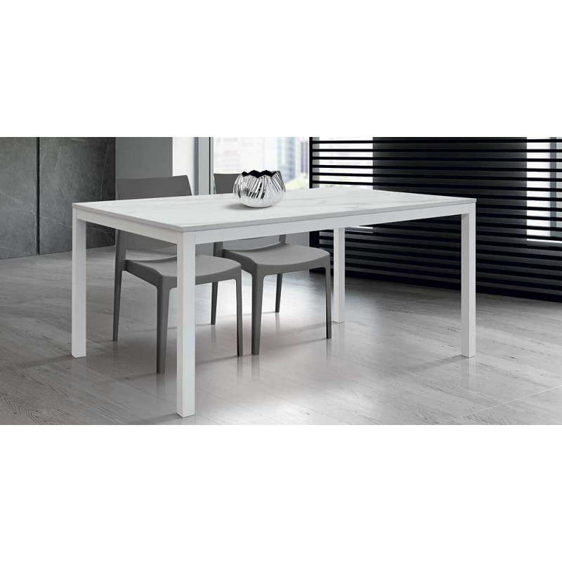 2351 Folding or extending table with metal base, white top marble effect