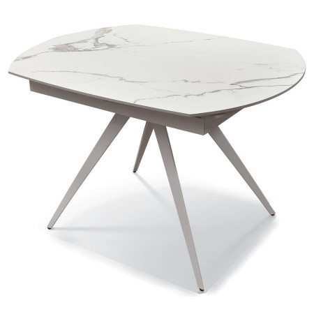 2356  Tavolo allungabile, base in metallo, piano rotante in ceramica bianca