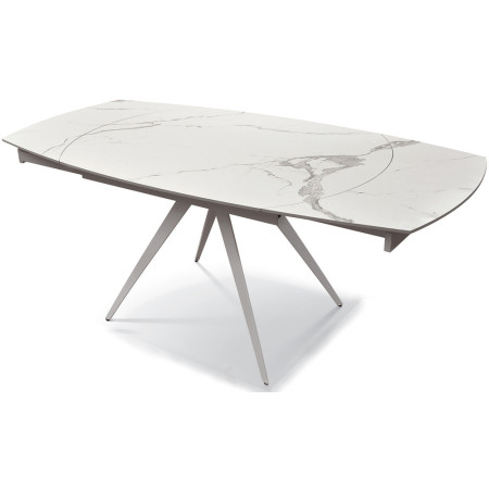 2356  Tavolo allungabile, base in metallo, piano rotante in ceramica bianca