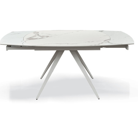 2356  Tavolo allungabile, base in metallo, piano rotante in ceramica bianca